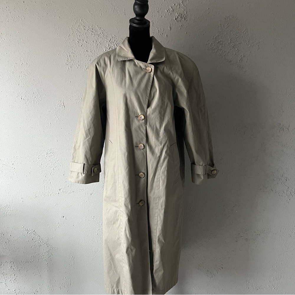 Vintage British Mist Tan Full Length Trench Coat Crossover Button Size Medium P
